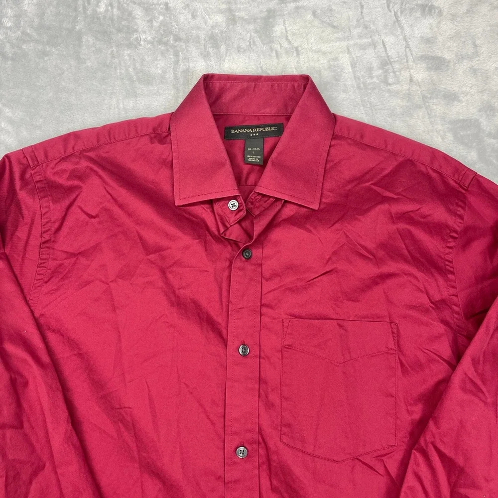Banana Republic Dress Shirt Mens L 16-16.5 Red Cotton Long Sleeve‎ Button Down